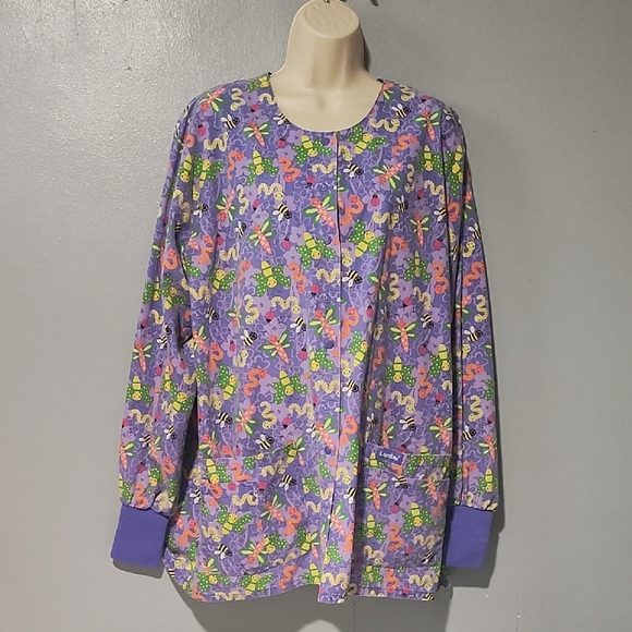 Butterfly 🦋  Bees 🐝 Worms 🐛 Ladybug 🐞 Print Women's Nurse Scrub Jacket - Picture 9 of 17